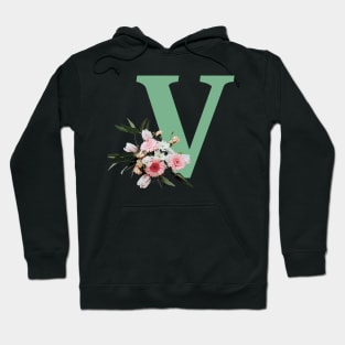 Letter V green with colorful flowers Hoodie